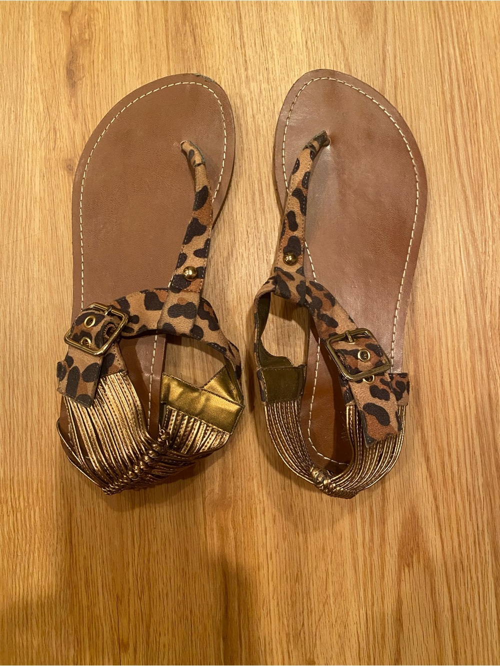 Mossimo Leopard Print T-Strap Sandals with Metallic Accents - Brown